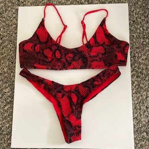 Red snakeskin bikini